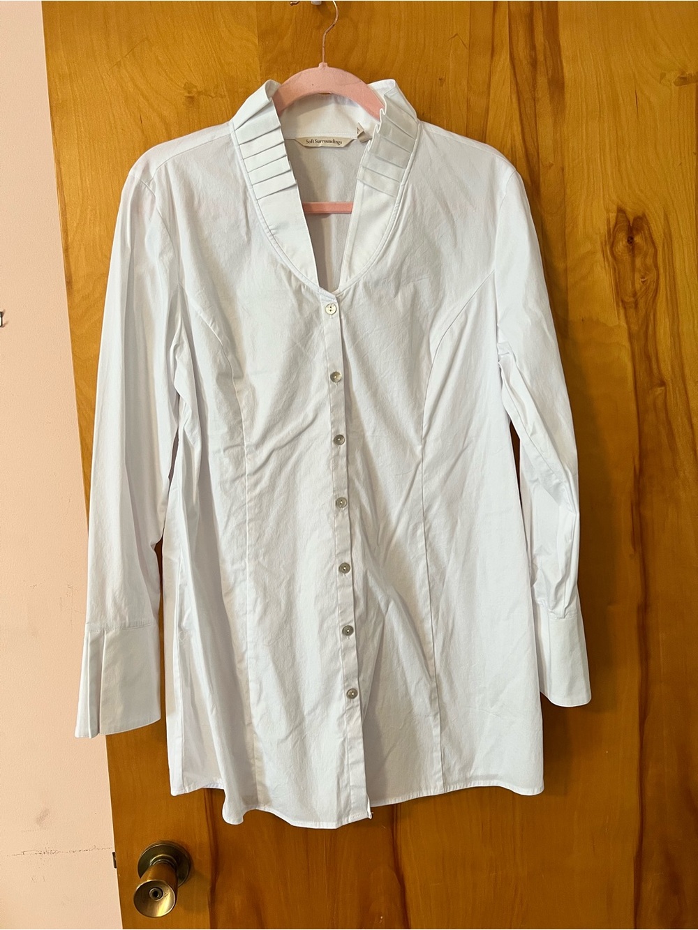 Soft Surroundings White Pleated-Collar Button-Down Tunic